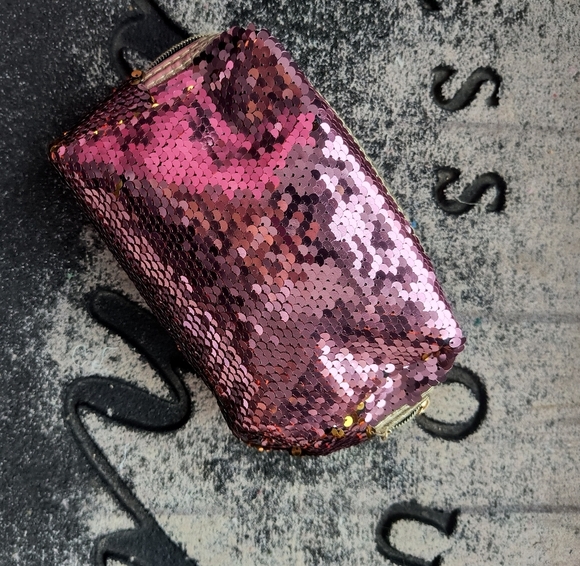 Tarte Pink Sequin Cosmetic Bag with Rectangular Shape and Shimmering Surface - Picture 3 of 10